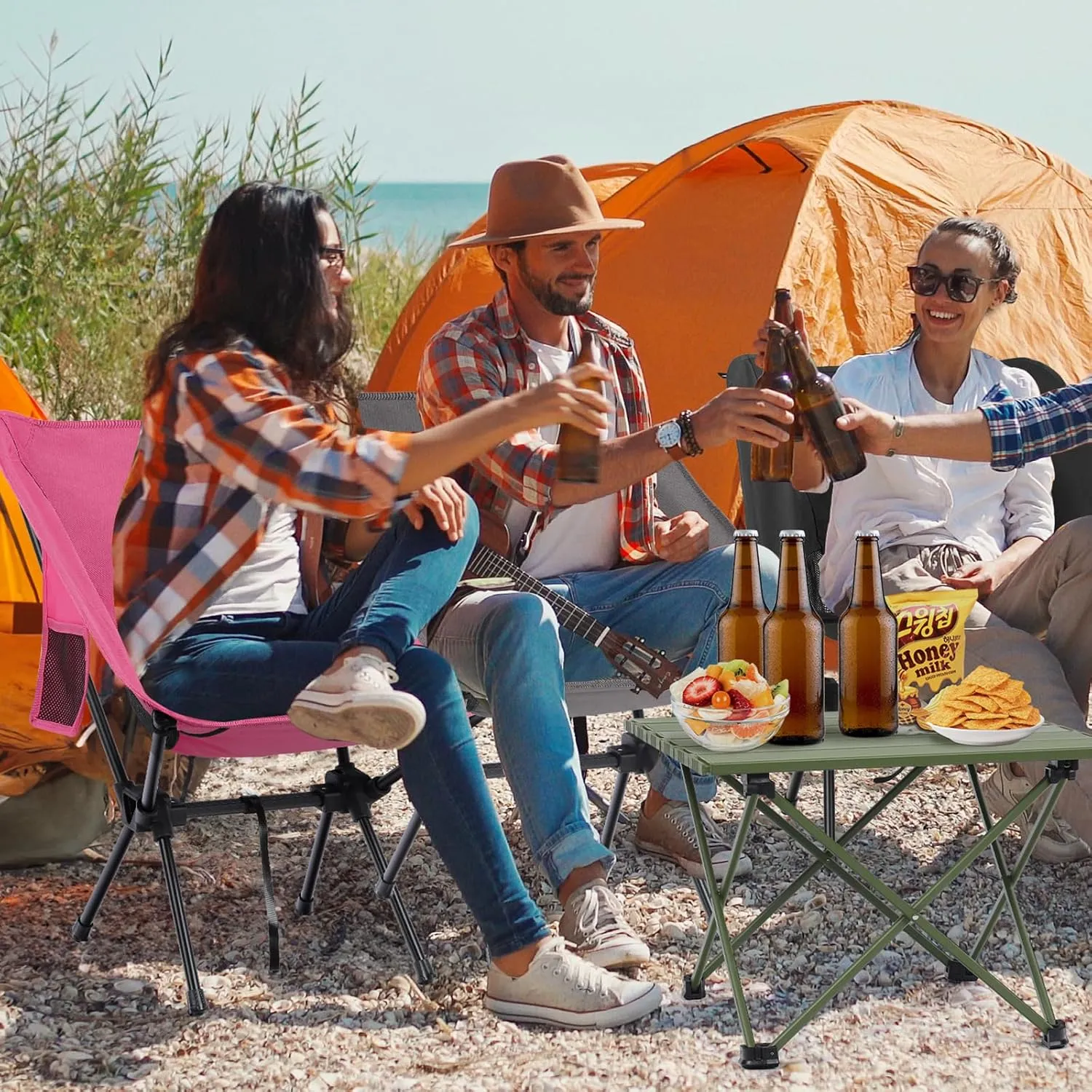 Pink Lightweight Foldable Camping Chair Easy to Assemble | Metal | for Adults 220 lbs | Compact | Portable | Travel, Outdoor Adventure, Hiking, Picnics, Beach, Backpacking, Lawn