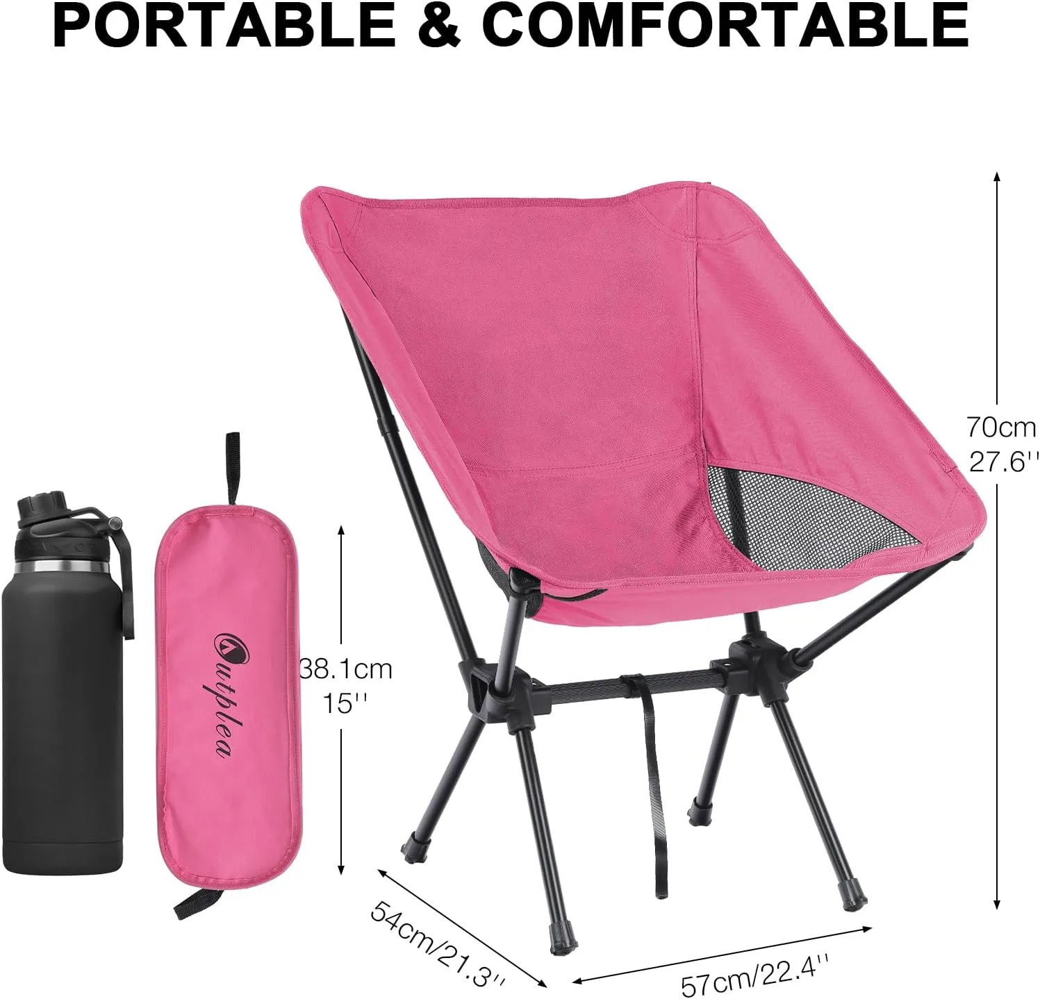 Pink Lightweight Foldable Camping Chair Easy to Assemble | Metal | for Adults 220 lbs | Compact | Portable | Travel, Outdoor Adventure, Hiking, Picnics, Beach, Backpacking, Lawn