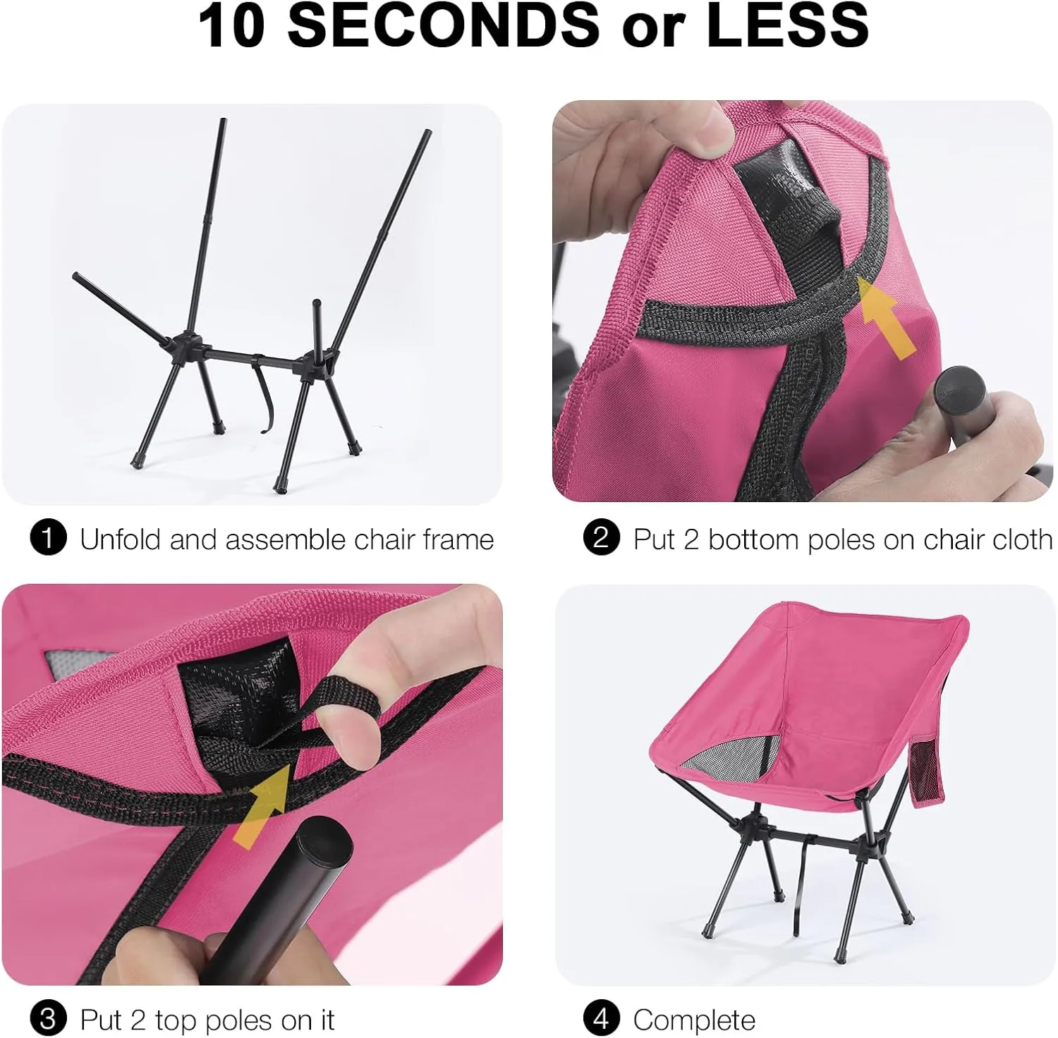 Pink Lightweight Foldable Camping Chair Easy to Assemble | Metal | for Adults 220 lbs | Compact | Portable | Travel, Outdoor Adventure, Hiking, Picnics, Beach, Backpacking, Lawn