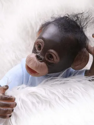 Pinky New 16INCH 45CM Handmade Detailed Paint Reborn Baby Monkey Newborn Doll Collectible Art Doll Toy for Kid Gift (Blue)