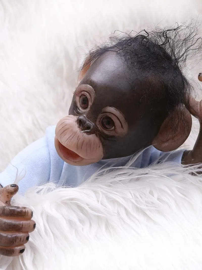 Pinky New 16INCH 45CM Handmade Detailed Paint Reborn Baby Monkey Newborn Doll Collectible Art Doll Toy for Kid Gift (Blue)
