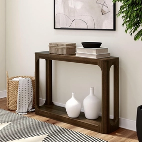 Plank Beam Forma Console Table, 46 Inch, Solid Wood Sofa Table, Entryway Table for Hallway, Narrow Behind The Couch Table, Console Tables for Entryway, Living Room, Foyer, Easy Assembly, Walnut