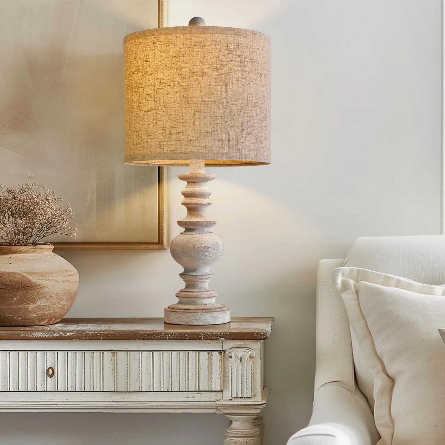 PoKat 20'' Table Lamps Set of 2 - Farmhouse Living Room Lamps for Bedroom, Small Lamps for Night Stands, Tradition Bedroom Lamp, Bedside lamp for Living Room, Distressed Grey