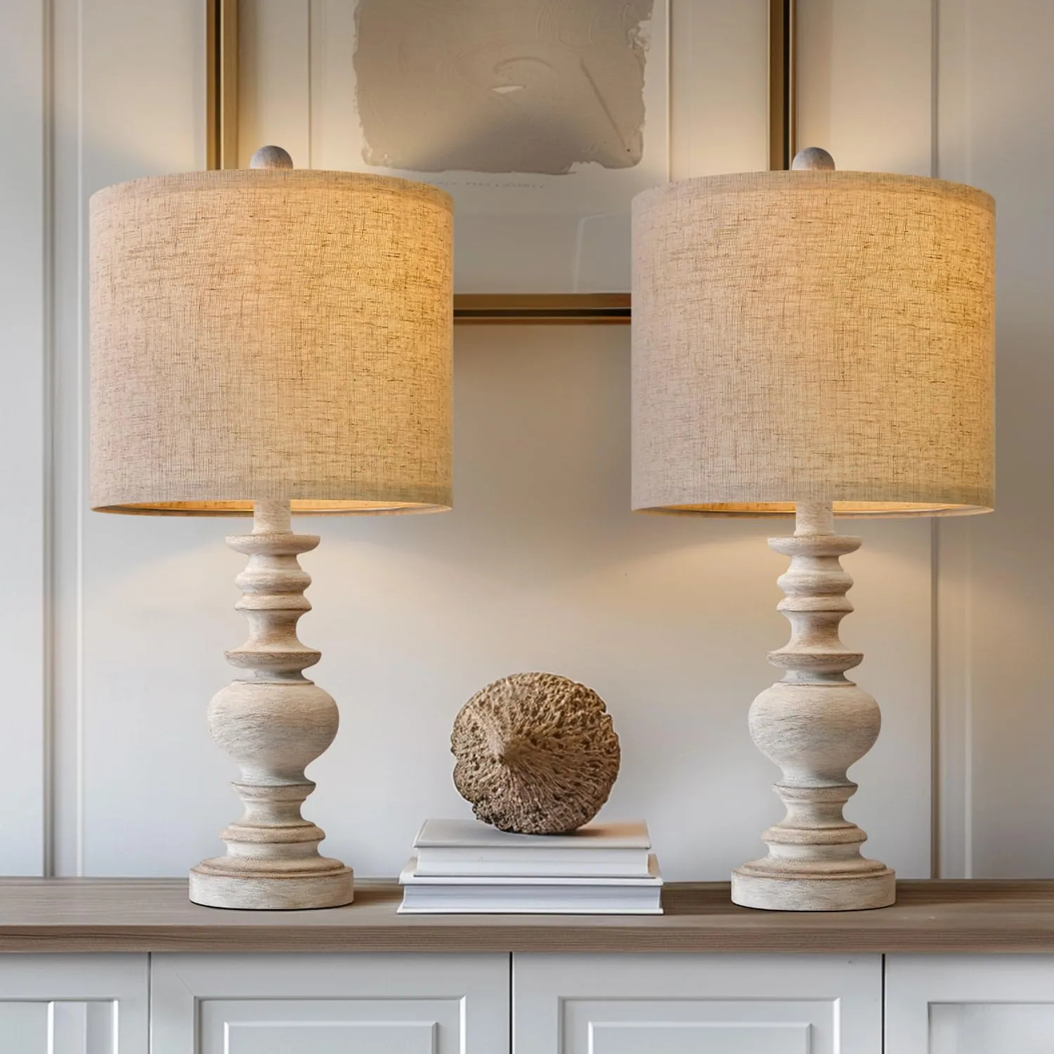 PoKat 20'' Table Lamps Set of 2 - Farmhouse Living Room Lamps for Bedroom, Small Lamps for Night Stands, Tradition Bedroom Lamp, Bedside lamp for Living Room, Distressed Grey