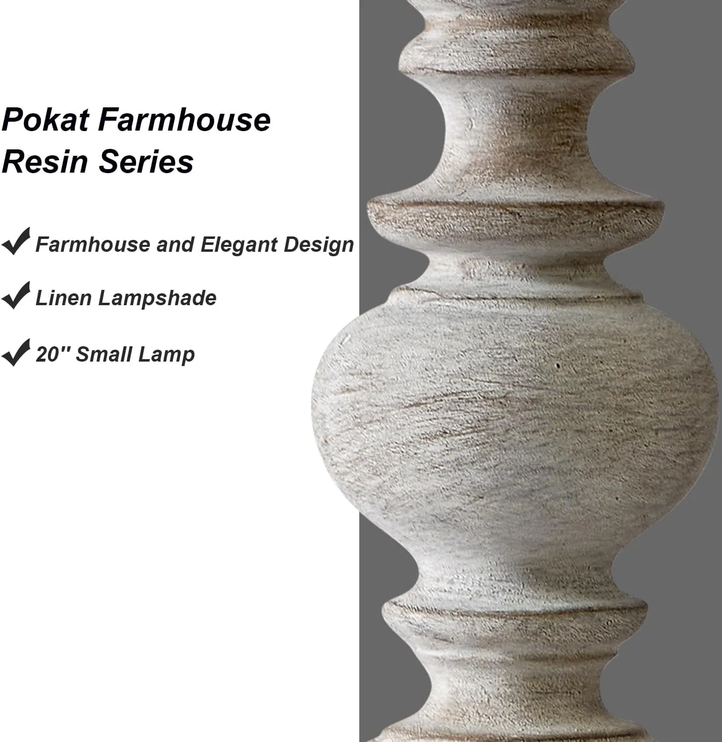 PoKat 20'' Table Lamps Set of 2 - Farmhouse Living Room Lamps for Bedroom, Small Lamps for Night Stands, Tradition Bedroom Lamp, Bedside lamp for Living Room, Distressed Grey