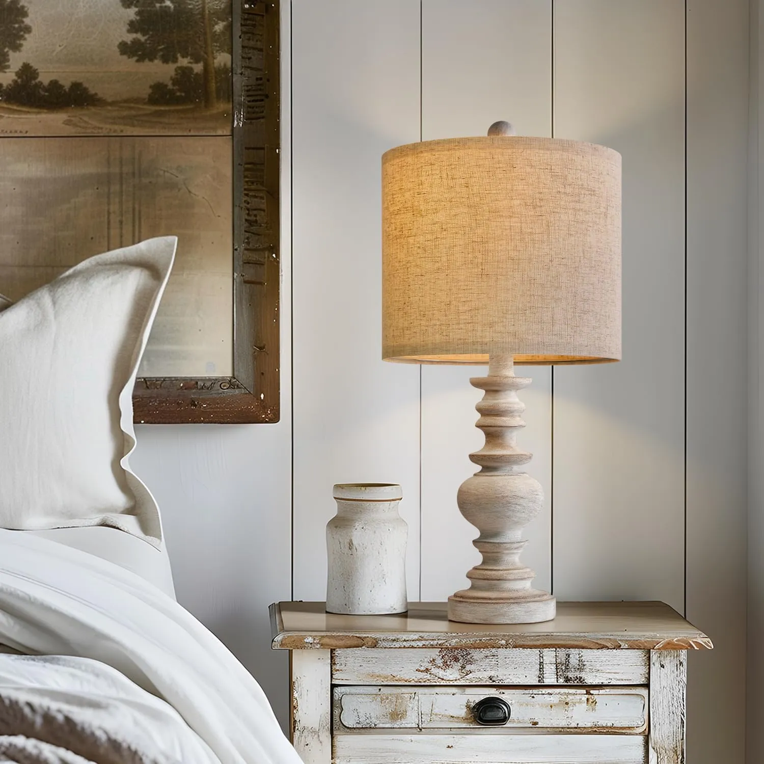 PoKat 20'' Table Lamps Set of 2 - Farmhouse Living Room Lamps for Bedroom, Small Lamps for Night Stands, Tradition Bedroom Lamp, Bedside lamp for Living Room, Distressed Grey