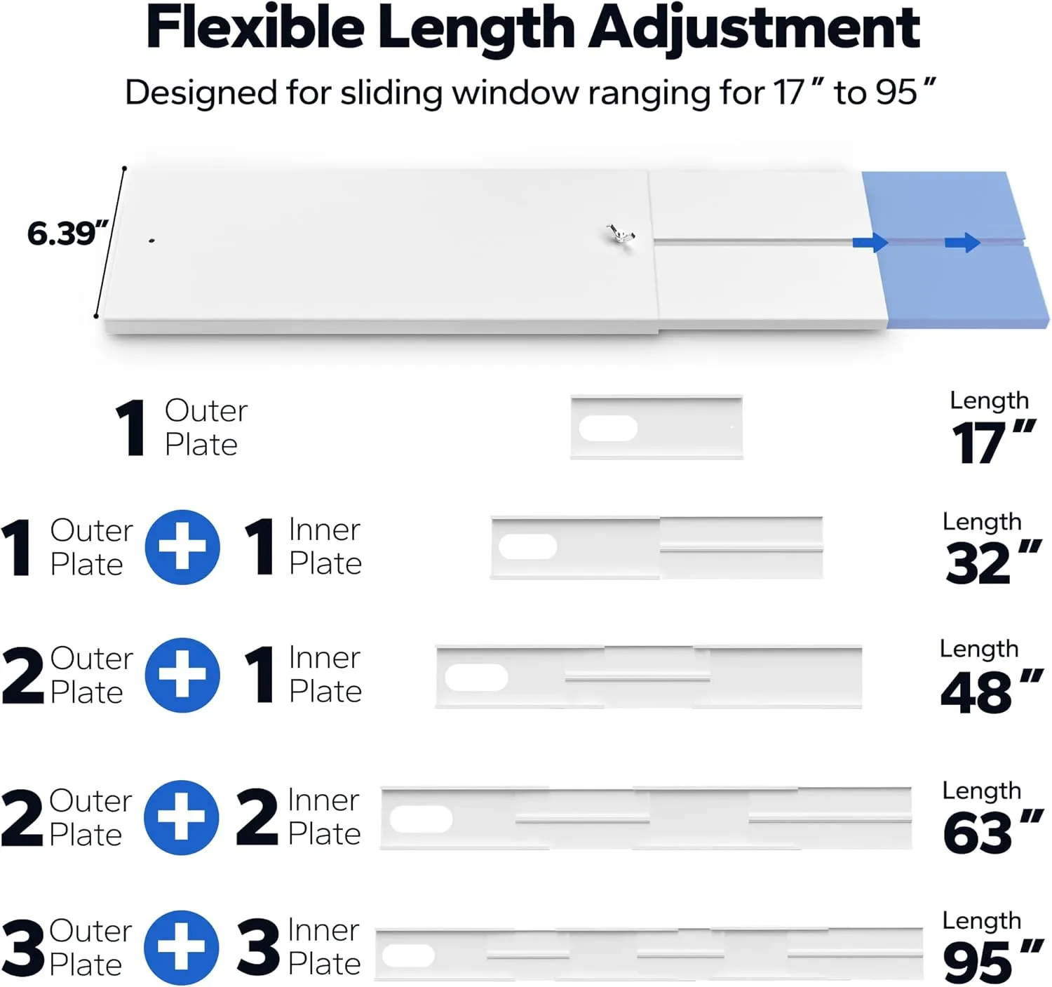 Portable AC Sliding Door Vent Kit: Adjustable Air Conditioner Window Kit for 5.9" Exhaust Hose, Length Range to 95 Inch, Sliding Door Window Ac Seal Units, 5.9" Coupler and Bird Guard