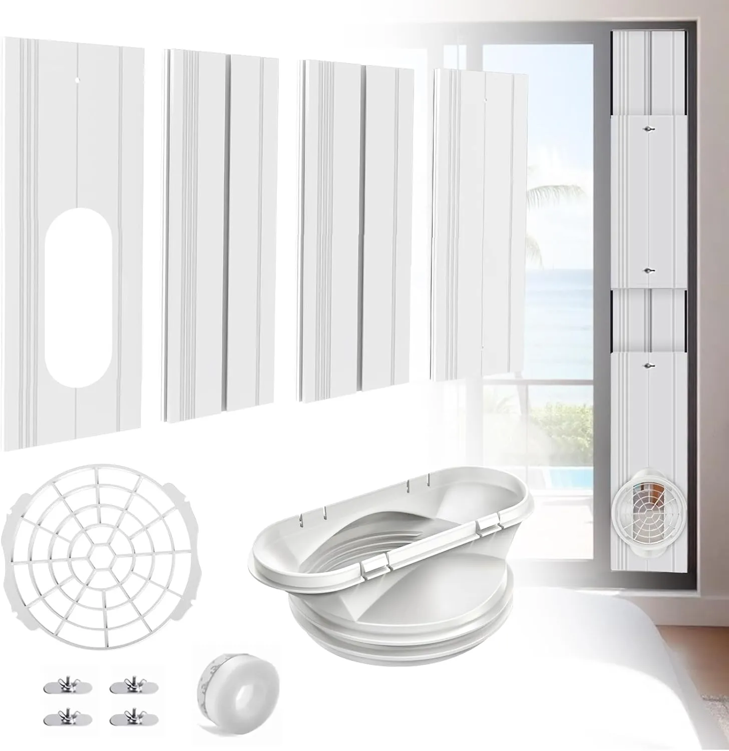 Portable Ac Window Vent Kit - Universal Adjustable Window Seal Panel for 5.1"/5.9" Exhaust Hose, Portable Air Conditioner Window Kit, Fits Vertical/Horizontal Sliding Windows(Not Include Hose)