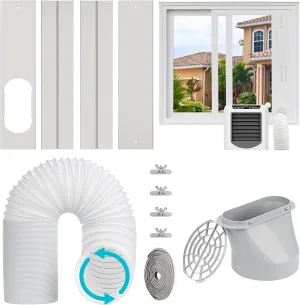 Portable AC Window Vent Kit with 5.9” Exhaust Hose & Coulper, Universal Window Seal for Portable Air Conditioner, Adjustable AC Duct Kit for Sliding Horizontal & Vertical Windows