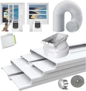 Portable AC Window Vent Kit With 5.9"Hose,26-62"Adjustable with Universal Coupler Security Lock & 2 Weather Strippings Fit for LG/Hisense etc Portable ac Vertical/Horizontal Sliding Window Seal Kit