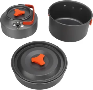 Portable Camping Cooking Set with Tea Kettle and Frying Pan - Aluminum Cookware for 2-3 People - Ideal for Hiking and Outdoor Adventures