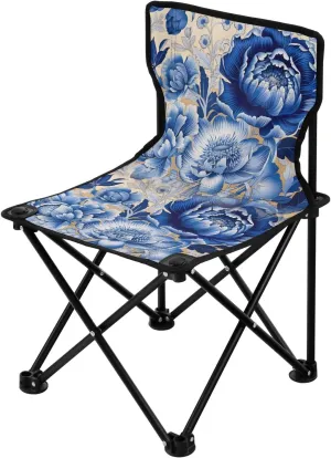 Portable Camping Folding Chairs Foldable Chair Small Oriental Blue Flower Lightweight Backpacking Outdoor Outside Fishing