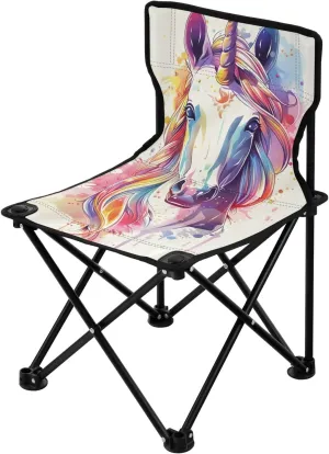 Portable Camping Folding Chairs Foldable Chair Small Unicorn Watercolor Lightweight Backpacking Outdoor Outside Fishing