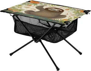 Portable Camping Table Foldable with Mesh Storage Lightweight Compact Camp Tent Side Table for Outside,Camping,Hiking,Tailgating,Sloth