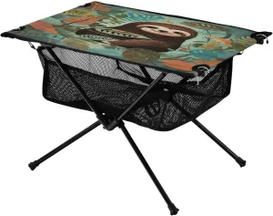 Portable Camping Table Foldable with Mesh Storage Lightweight Compact Camp Tent Side Table for Outside,Camping,Hiking,Tailgating,Sloth