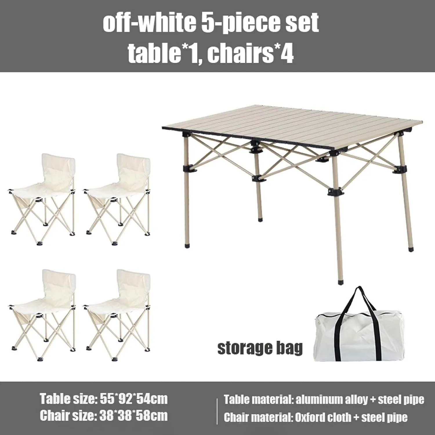 Portable Folding Picnic Table and Chairs, Lightweight Camp Table with Aluminum Roll-up Top, 600D Oxford Cloth Camp Chair, Easy Set Up