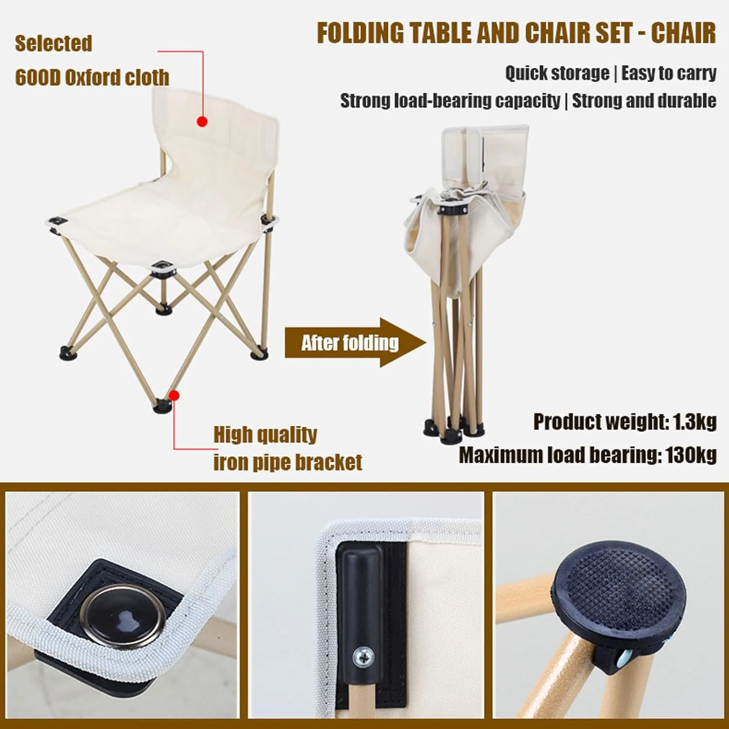 Portable Folding Picnic Table and Chairs, Lightweight Camp Table with Aluminum Roll-up Top, 600D Oxford Cloth Camp Chair, Easy Set Up