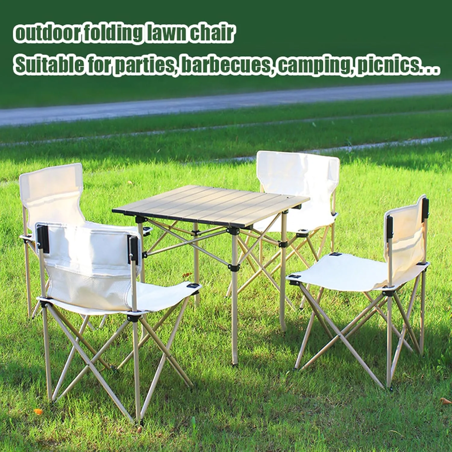 Portable Folding Picnic Table and Chairs, Lightweight Camp Table with Aluminum Roll-up Top, 600D Oxford Cloth Camp Chair, Easy Set Up