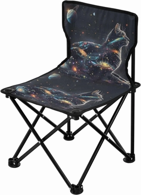 Portable Camping Folding Chairs Foldable Chair Small Cat Space Stars Lightweight Backpacking Outdoor Outside Fishing