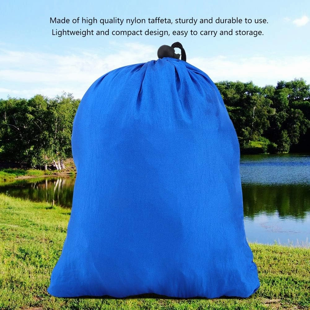 Portable Camping Travel Double Hammock Hanging Bed with Tree Strap, Lightweight Nylon Taffeta, Strong 250kg Capacity, Install with Metal Buckle, for Outdoor Relaxing (Dark Blue)