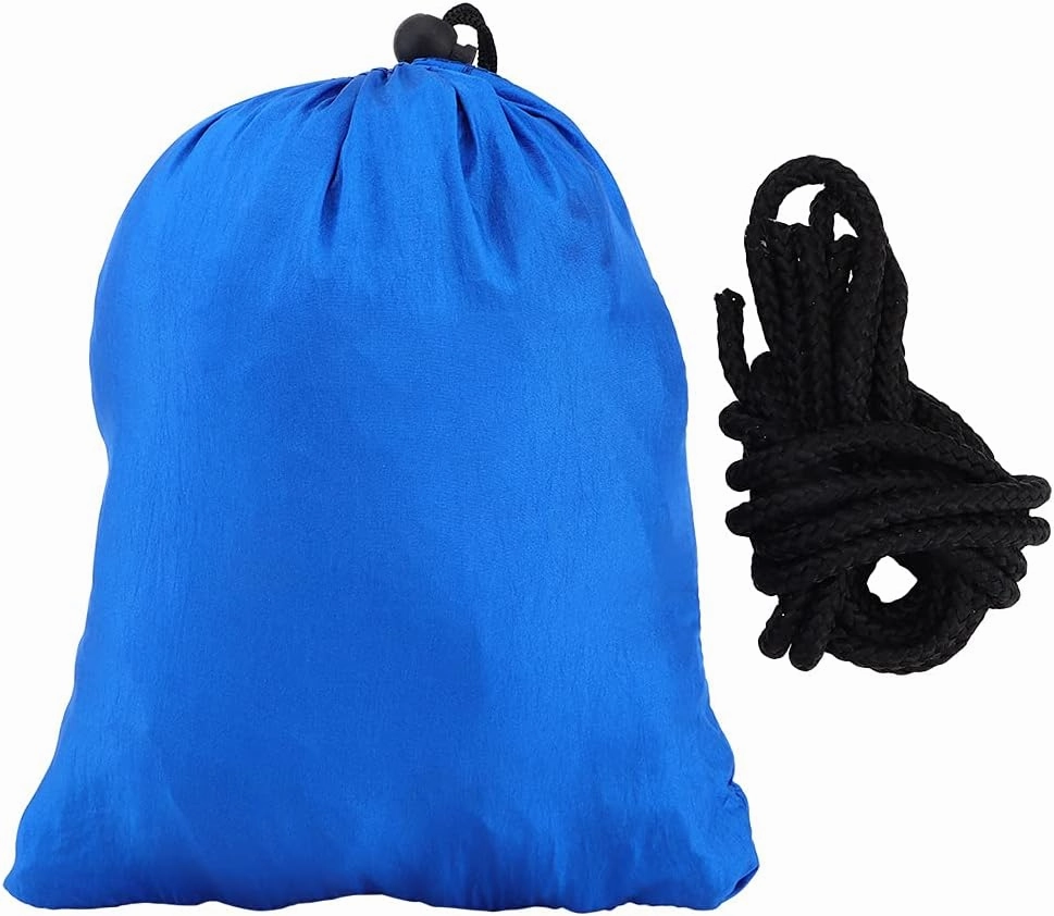Portable Camping Travel Double Hammock Hanging Bed with Tree Strap, Lightweight Nylon Taffeta, Strong 250kg Capacity, Install with Metal Buckle, for Outdoor Relaxing (Dark Blue)