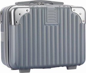 Portable Hard Shell Cosmetic Travel Case, Small Travel Hand Luggage with Elastic Band, Mini ABS Carrying Makeup Case Suitcase, Silver
