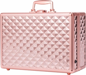 Portable Makeup Case with LED Mirror, Large Travel Makeup Bag with Locks & Brush Holder, Cosmetic Organizer Box with Dividers, Rechargeable (Pink)