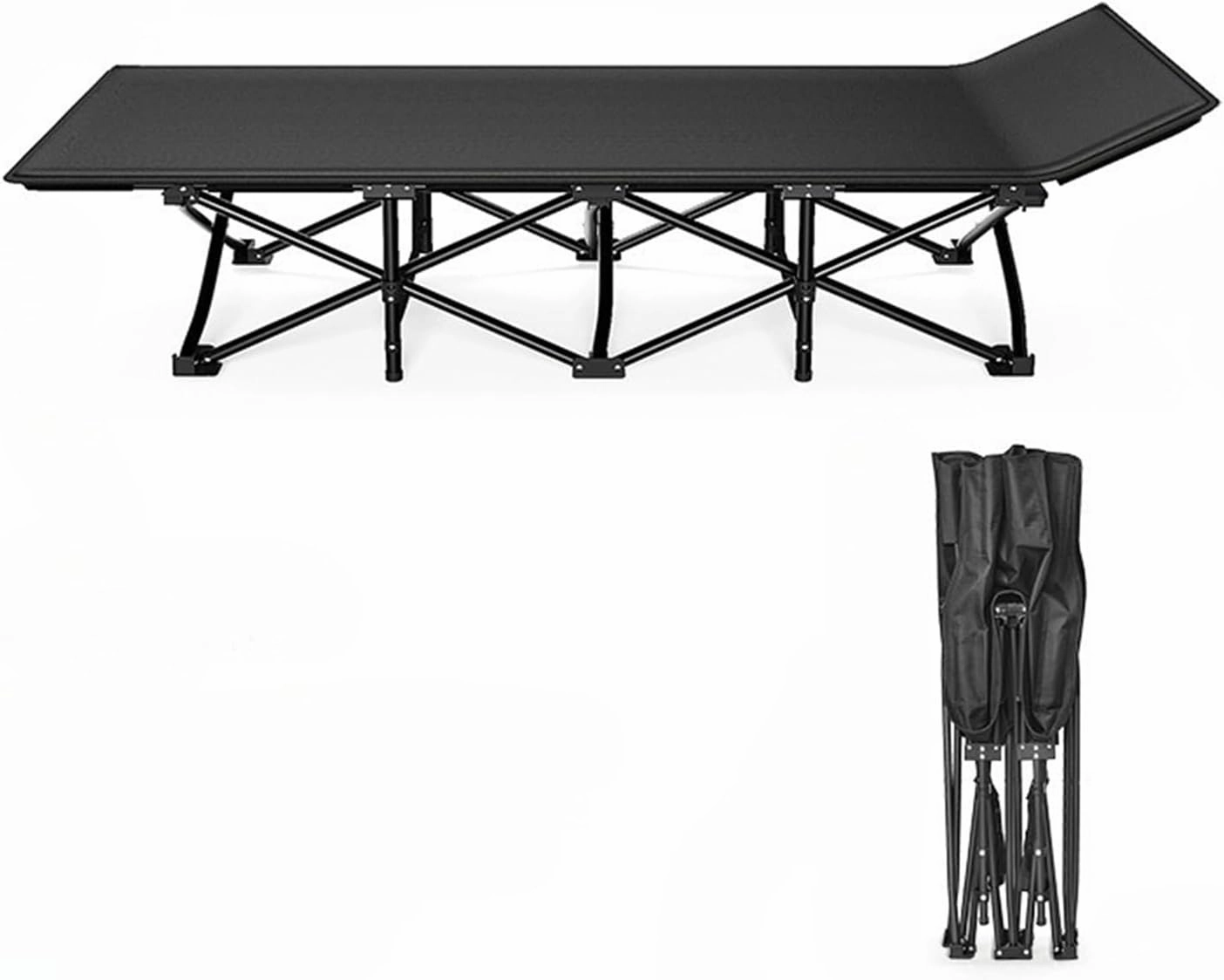 Portable Ultralight Camping Bed Outdoor Fishing Assisted Recliner Foldable Single Person Simple Bed Tourism Equipment(66X176 Black2)