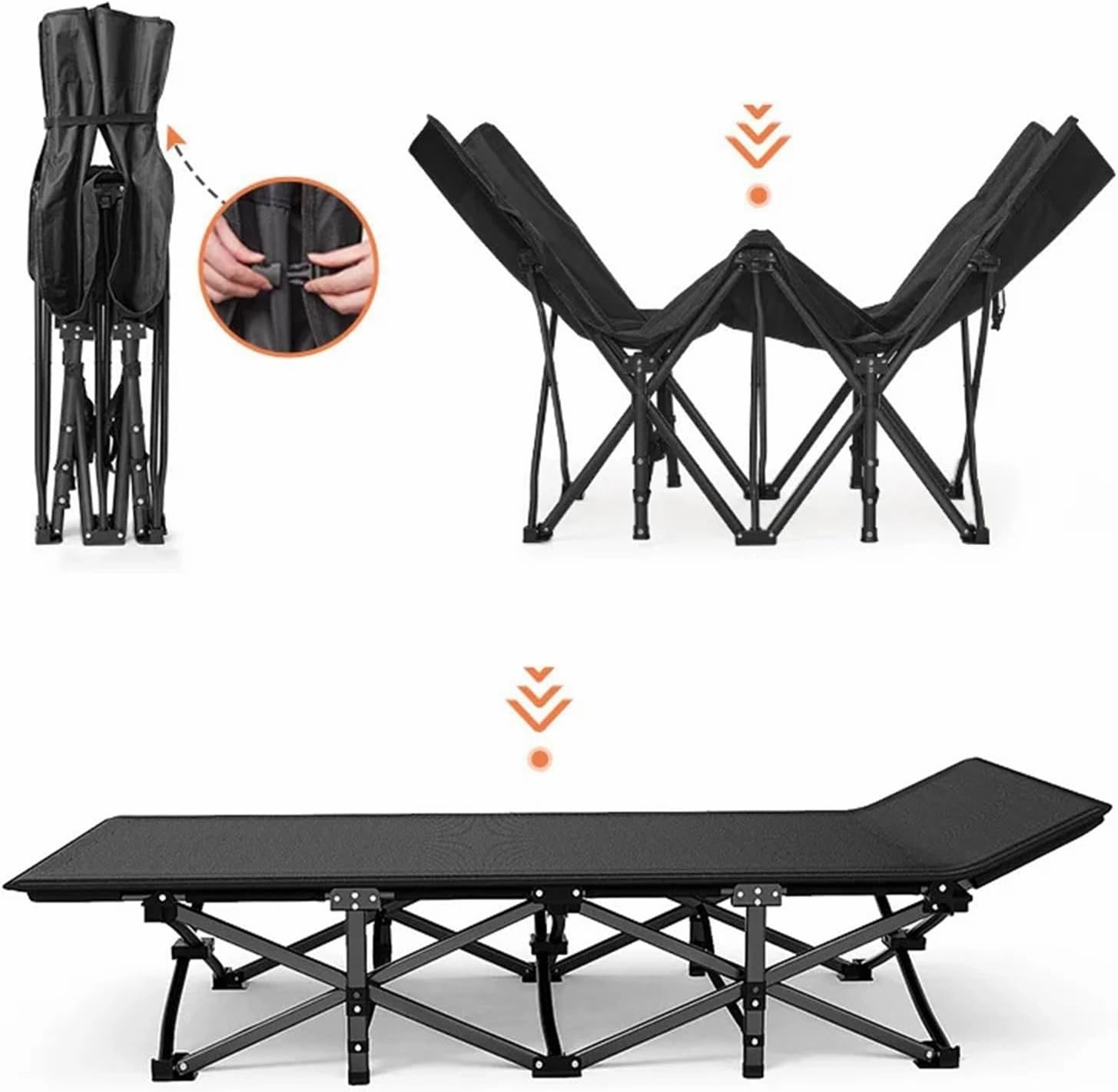 Portable Ultralight Camping Bed Outdoor Fishing Assisted Recliner Foldable Single Person Simple Bed Tourism Equipment(66X176 Black2)