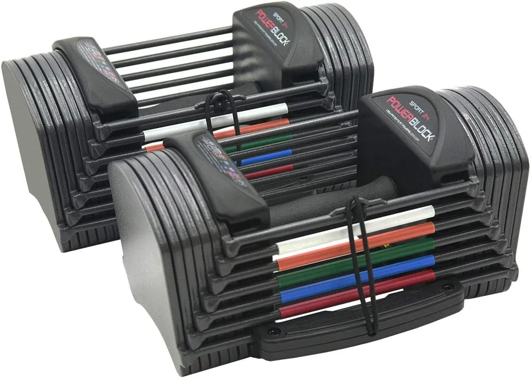 PowerBlock Sport 24 Adjustable Dumbbells, 3-24 lb. Durable Steel Build, Innovative At Home Workout Equipment, All-in-One Strength Training