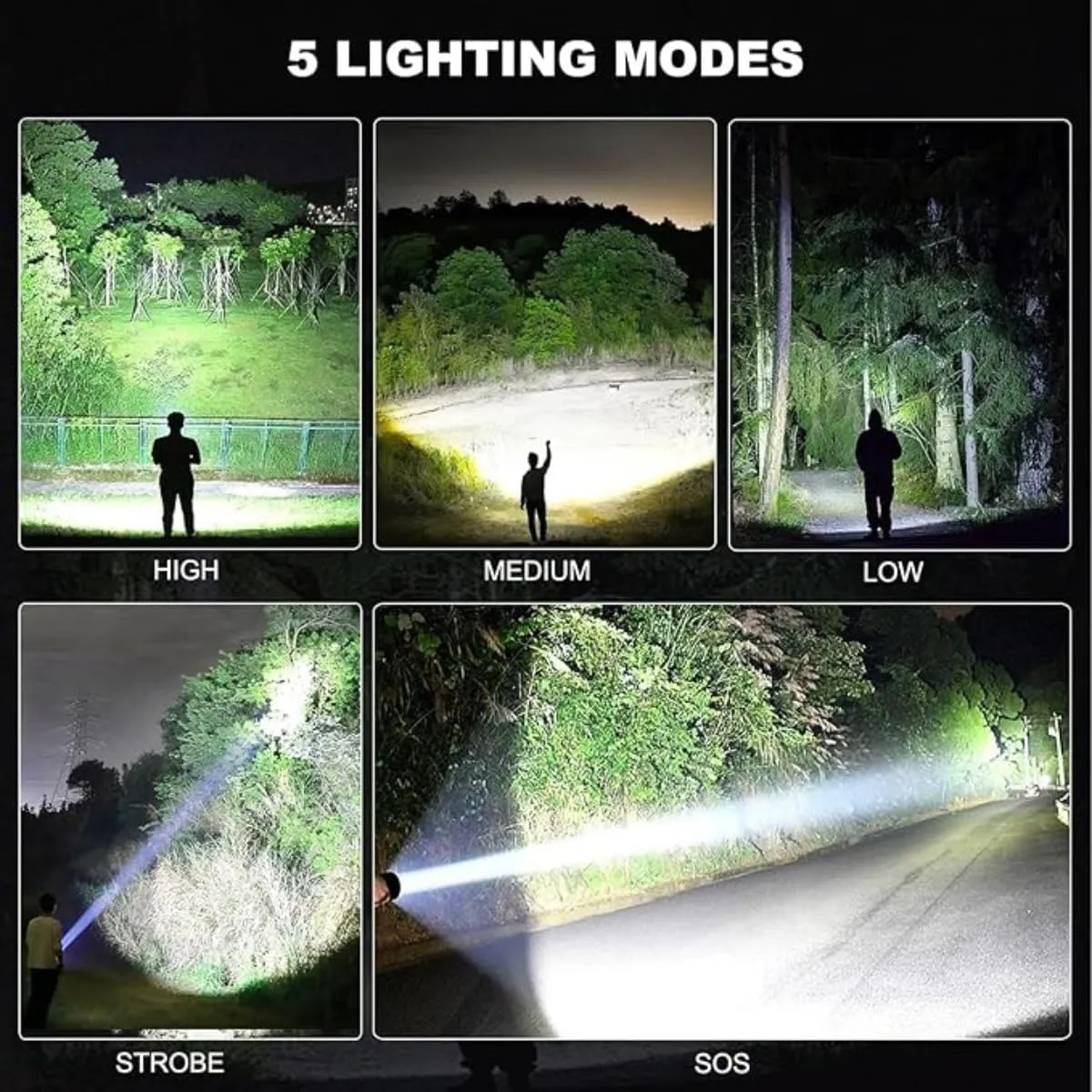 Powerful Flashlight 150000 lumens,USB Rechargeable Waterproof,Tactical flashlights high lumens,Handheld led Spotlight Flashlight with 5 Modes Adjustable Focus,LCD Display Design (1pcs)