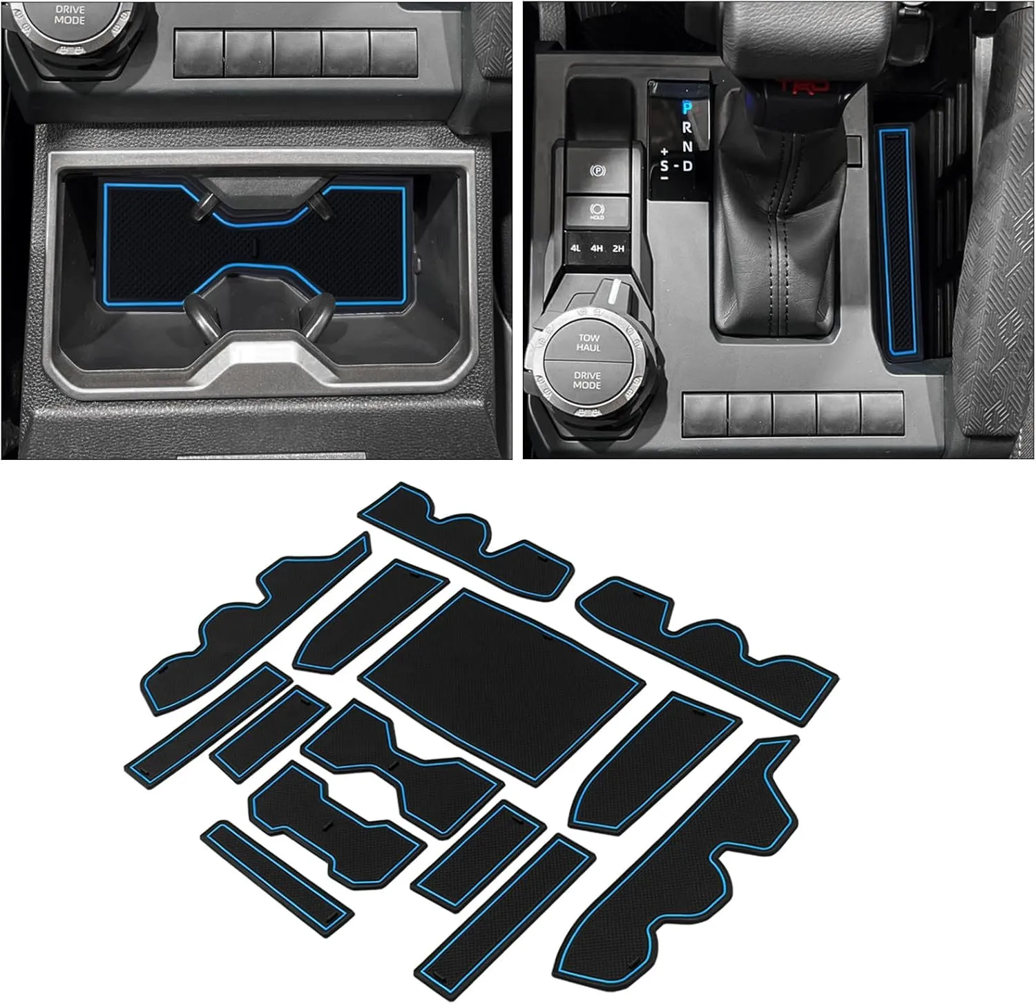 Premium Custom Liner Mat Compatible with 2024 2025 Toyota Tacoma(4th Gen) Double Cab Accessories Center Console Door Pocket Cup Holder 14Pcs（Blue，Patented Design）