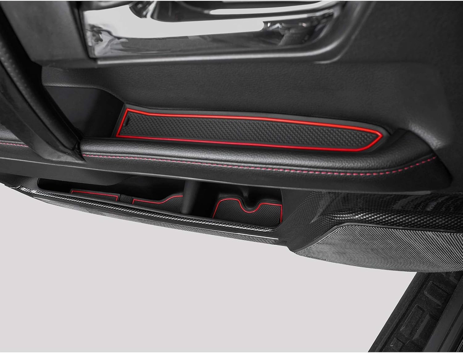 Premium Cup Holder, Console, and Door Pocket Inserts Kit Compatible with Toyota 4Runner Accessories 2010-2024 (2 Row, Red Trim)-27PC Set