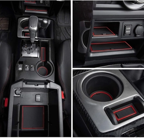 Premium Cup Holder, Console, and Door Pocket Inserts Kit Compatible with Toyota 4Runner Accessories 2010-2024 (2 Row, Red Trim)-27PC Set