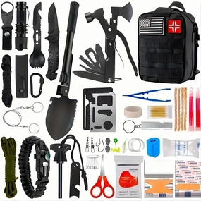 Premium Survival & First Aid Kit, Professional Survival Gear and Equipment with Molle Pouch, Perfect for Camping, Hiking, and Outdoor Adventures, Z240378