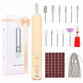 Professional Nail Drill Set, 2,0000 RPM Electric Nail File with 12 Grinding Head & 100Pcs Sanding Bands for Acrylic Gel Nails, Manicure and Polishing (Beige)