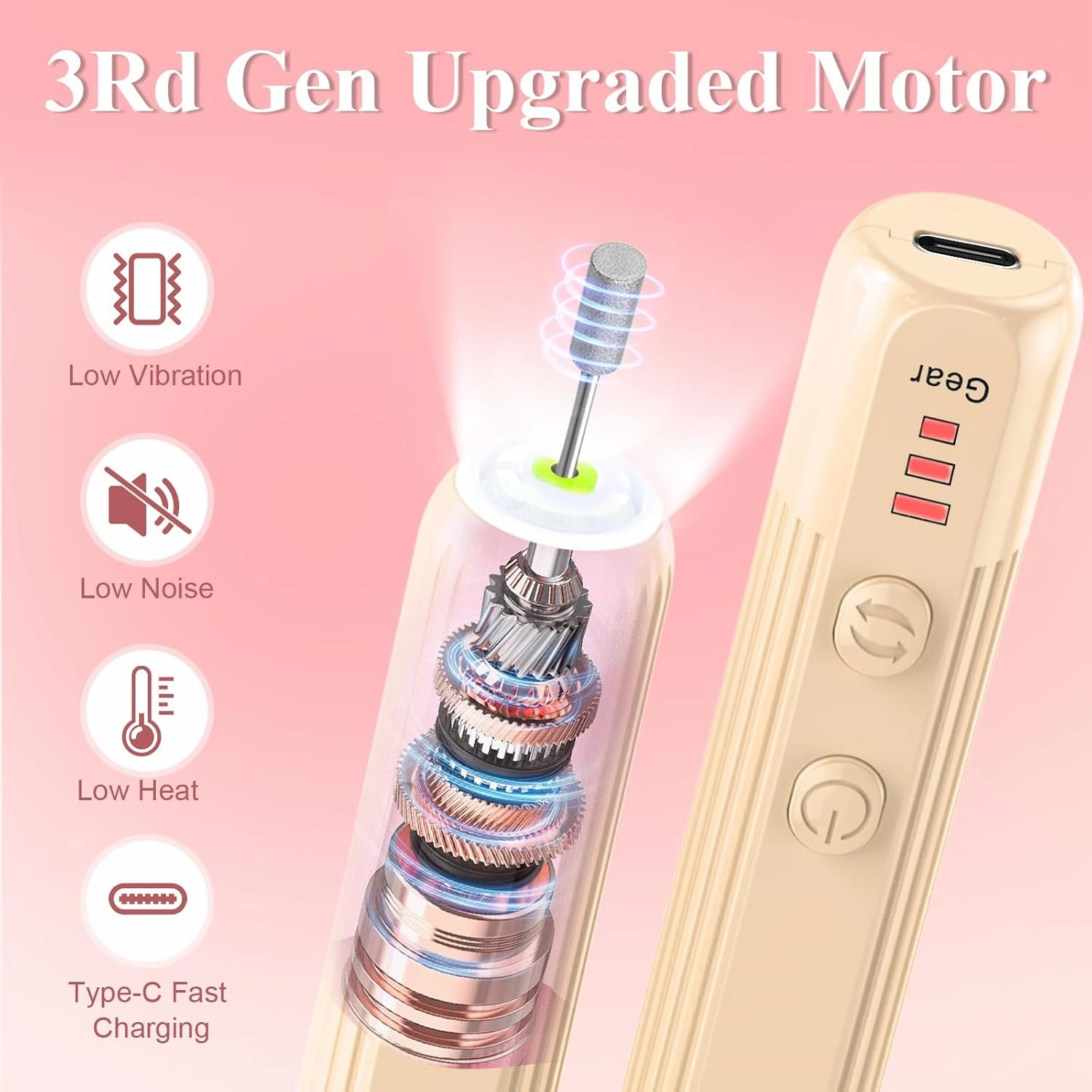 Professional Nail Drill Set, 2,0000 RPM Electric Nail File with 12 Grinding Head & 100Pcs Sanding Bands for Acrylic Gel Nails, Manicure and Polishing (Beige)