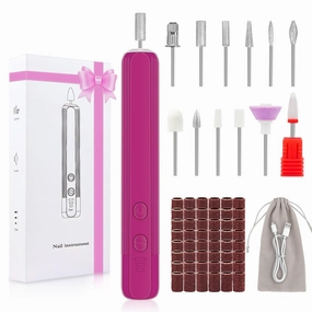 Professional Nail Drill Set, 2,0000 RPM Electric Nail File with 12 Grinding Head & 100Pcs Sanding Bands for Acrylic Gel Nails, Manicure and Polishing (Wine Red)