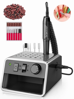 Professional Nail Drill with Storage Manicure Accessories Function, Electric Nail File for Acrylic Polish Gel Remover Fingernail Grinder Tools for Home Salon Use, Black