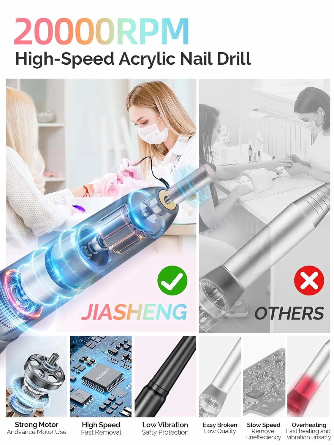 Professional Nail Drill with Storage Manicure Accessories Function, Electric Nail File for Acrylic Polish Gel Remover Fingernail Grinder Tools for Home Salon Use, Black
