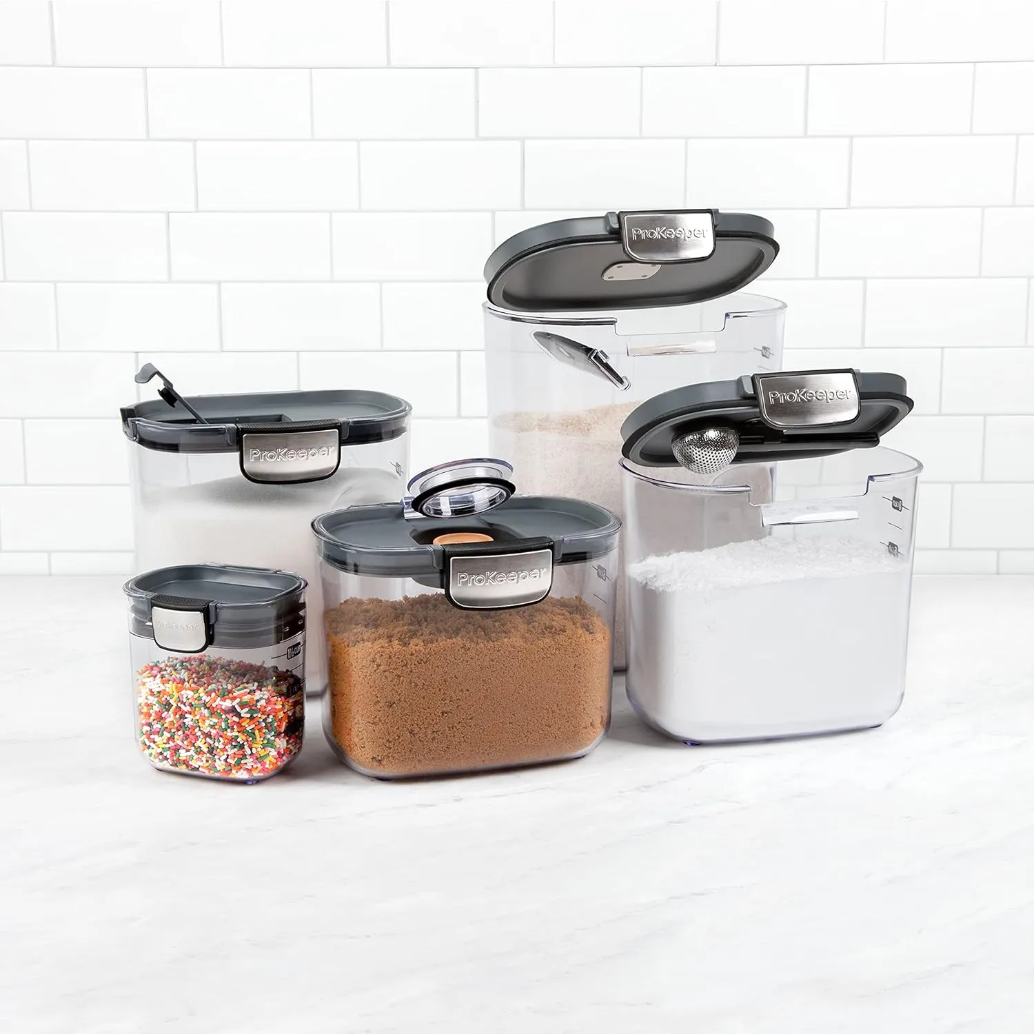 ProKeeper  9-Piece Airtight Food Storage Container Set – Clear Plastic Flour and Sugar Canister Set with Magnetic Accessories for Kitchen Organization
