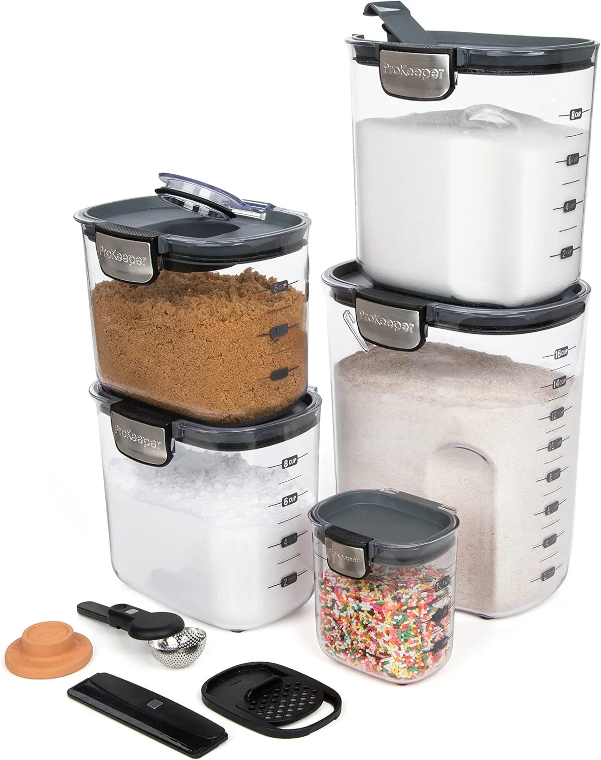 ProKeeper  9-Piece Airtight Food Storage Container Set – Clear Plastic Flour and Sugar Canister Set with Magnetic Accessories for Kitchen Organization