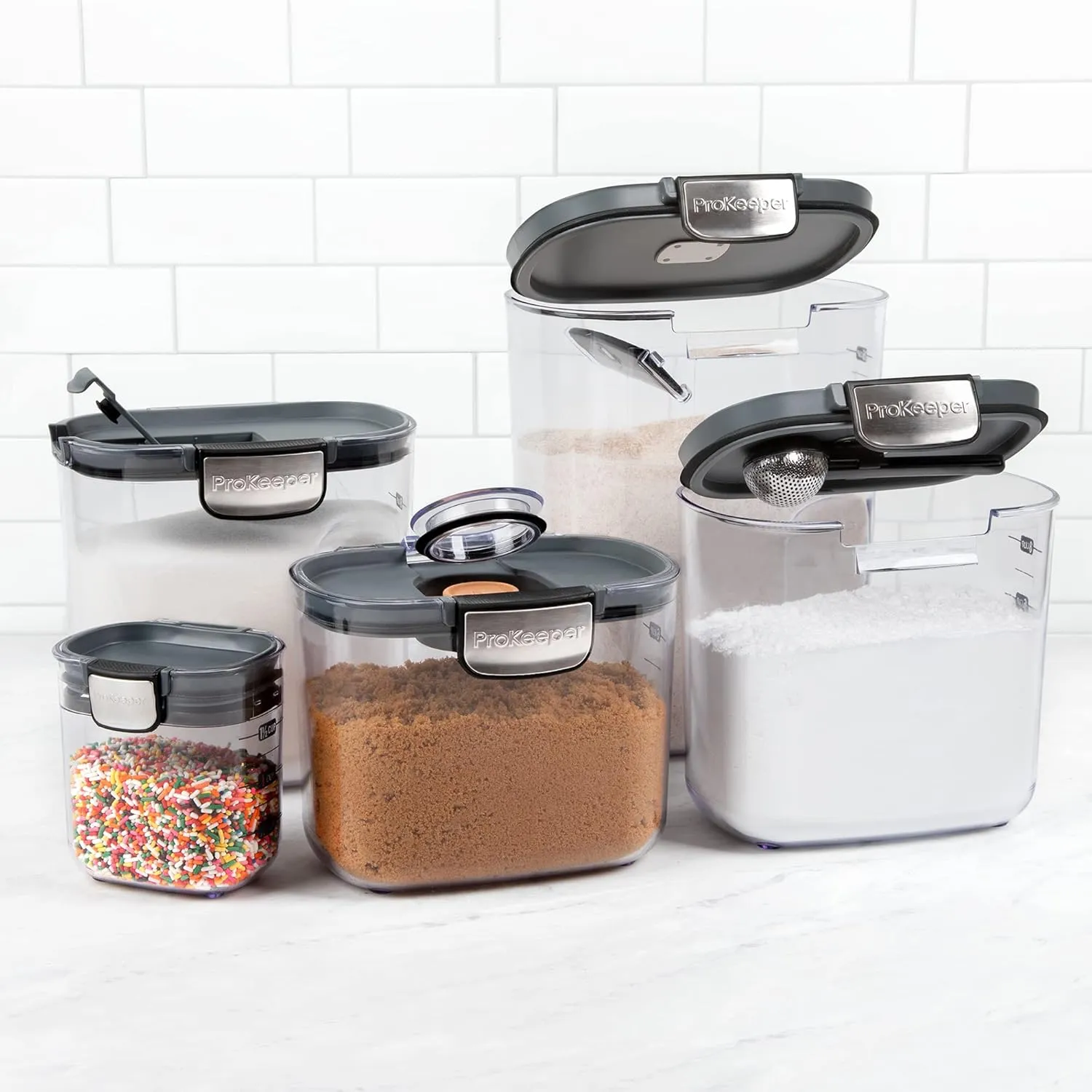 ProKeeper  9-Piece Airtight Food Storage Container Set – Clear Plastic Flour and Sugar Canister Set with Magnetic Accessories for Kitchen Organization