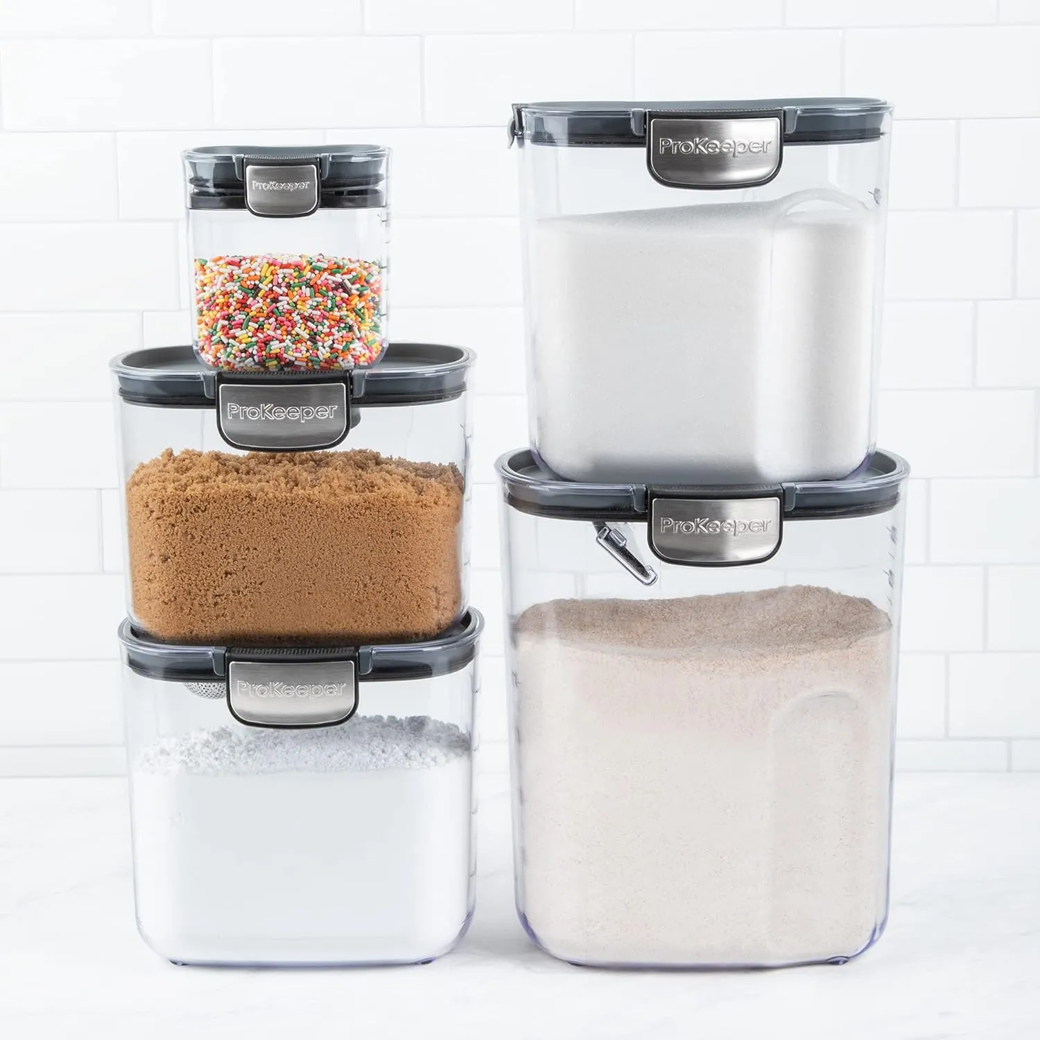 ProKeeper  9-Piece Airtight Food Storage Container Set – Clear Plastic Flour and Sugar Canister Set with Magnetic Accessories for Kitchen Organization