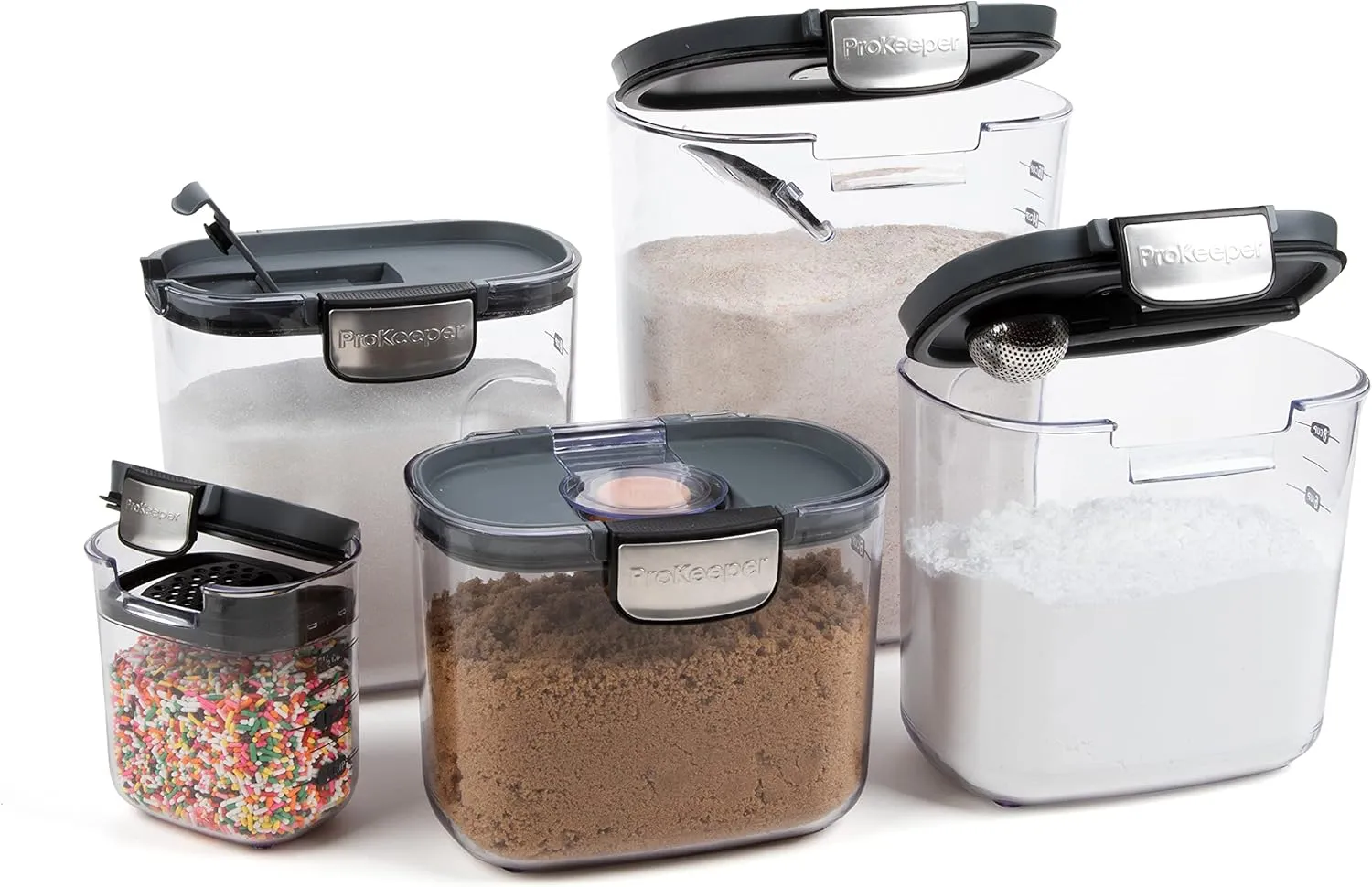 ProKeeper  9-Piece Airtight Food Storage Container Set – Clear Plastic Flour and Sugar Canister Set with Magnetic Accessories for Kitchen Organization