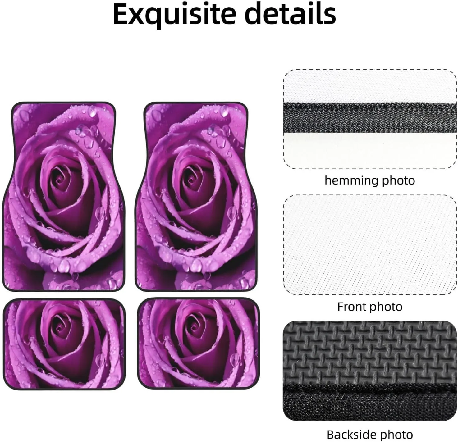 Purple Rose Universal Car Floor Mats, Car Foot Mat Set of 4 Pieces, Automotive Front Rear Floor Foot Mats, Anti-Slip Neoprene Car Floor Rugs,for Suvs, Sedans, Van, Trucks