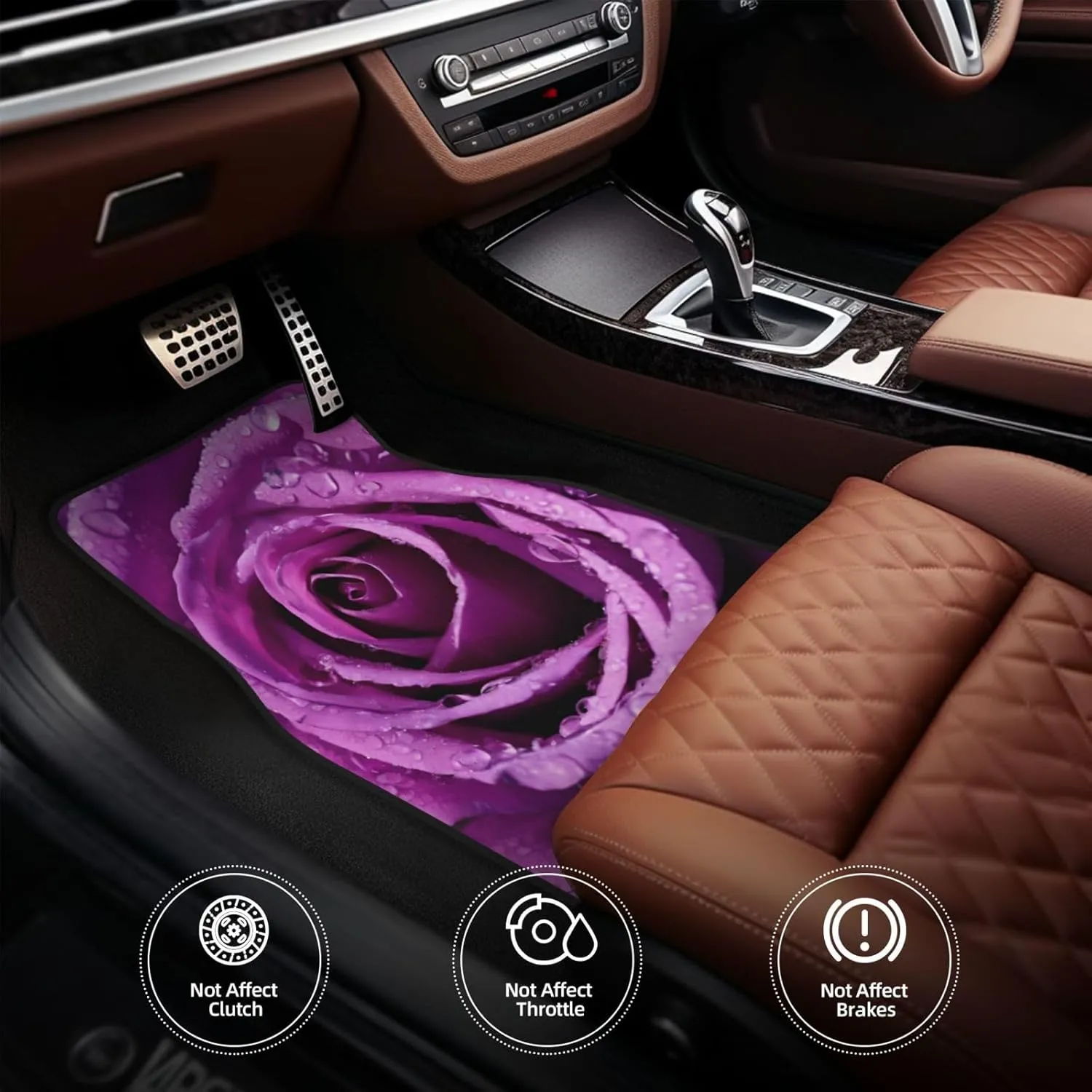 Purple Rose Universal Car Floor Mats, Car Foot Mat Set of 4 Pieces, Automotive Front Rear Floor Foot Mats, Anti-Slip Neoprene Car Floor Rugs,for Suvs, Sedans, Van, Trucks