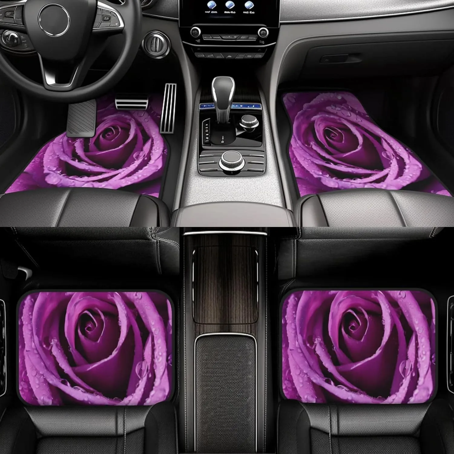 Purple Rose Universal Car Floor Mats, Car Foot Mat Set of 4 Pieces, Automotive Front Rear Floor Foot Mats, Anti-Slip Neoprene Car Floor Rugs,for Suvs, Sedans, Van, Trucks