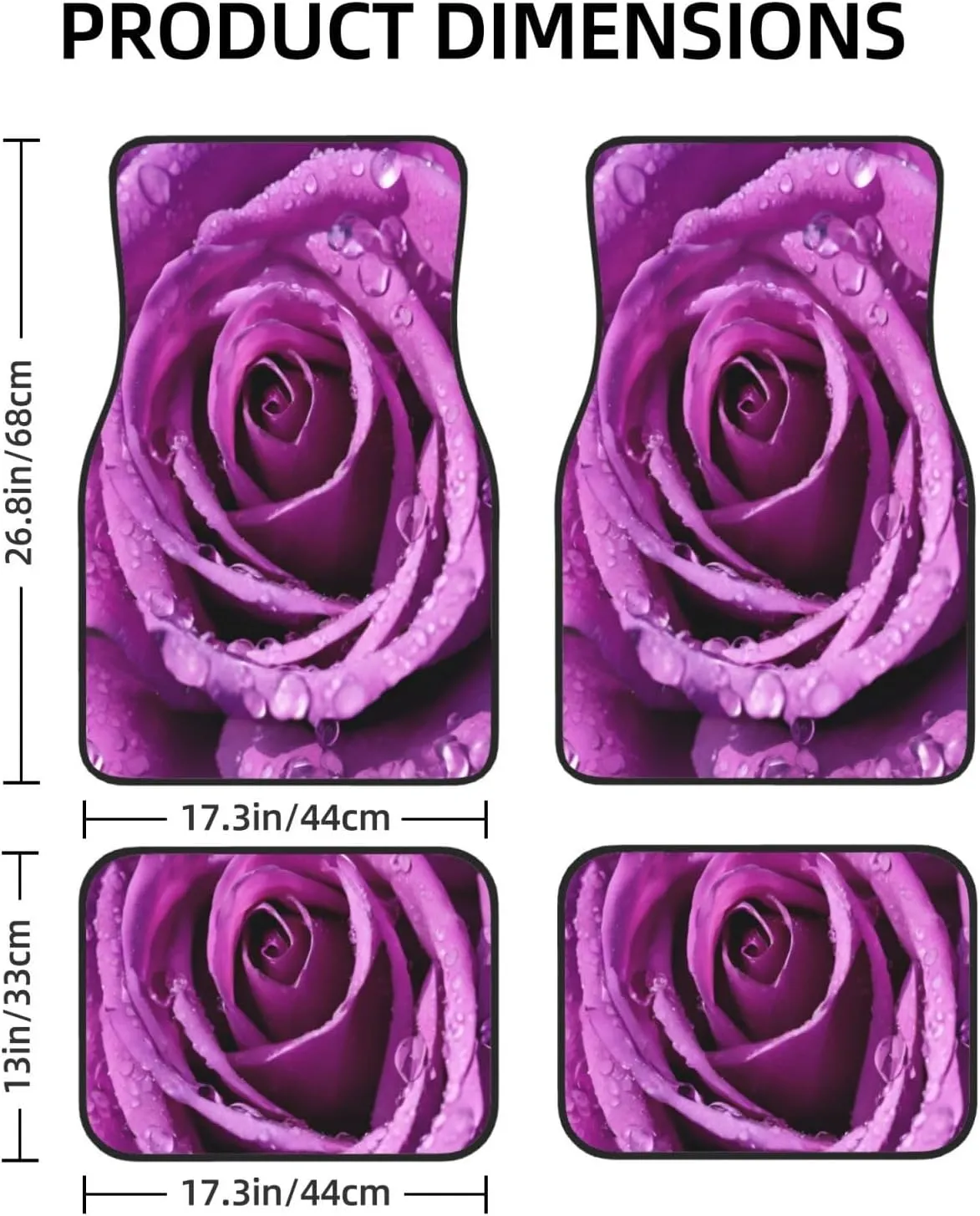 Purple Rose Universal Car Floor Mats, Car Foot Mat Set of 4 Pieces, Automotive Front Rear Floor Foot Mats, Anti-Slip Neoprene Car Floor Rugs,for Suvs, Sedans, Van, Trucks