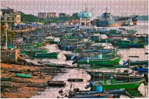 Puzzles 1000 Fishing Boats - Educational Intellectual Jigsaw Puzzles Puzzle Fun Game for Men Women Kids